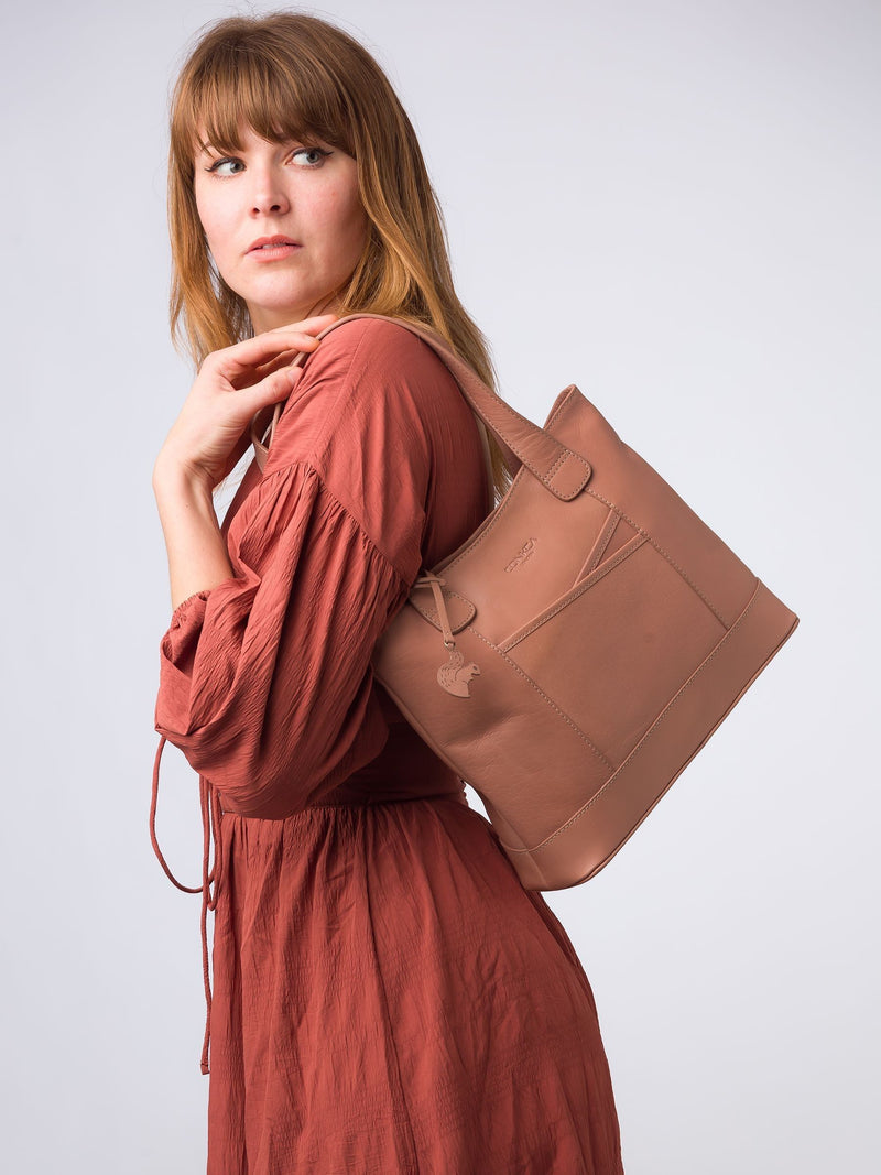 Conkca Little Patience Blue Leather Tote Bag