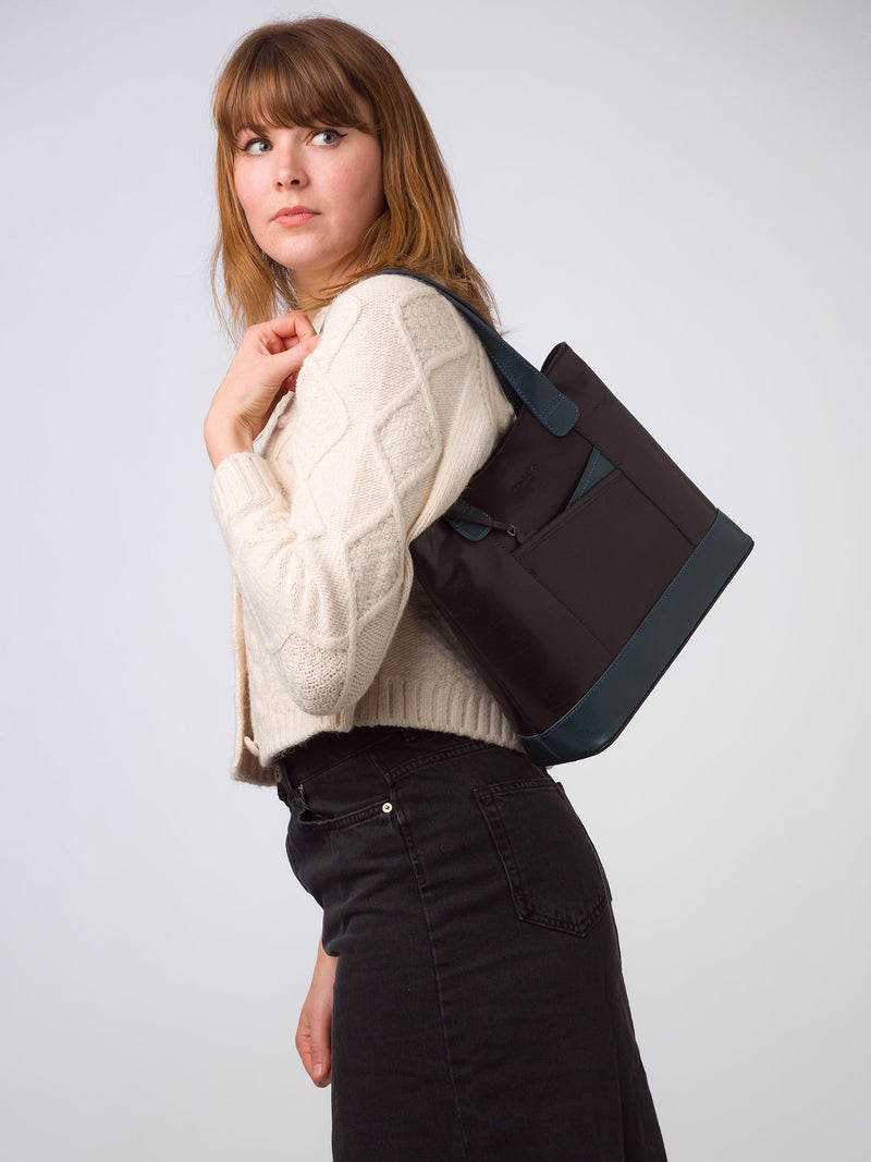 Conkca Little Patience blue leather tote bag - British product