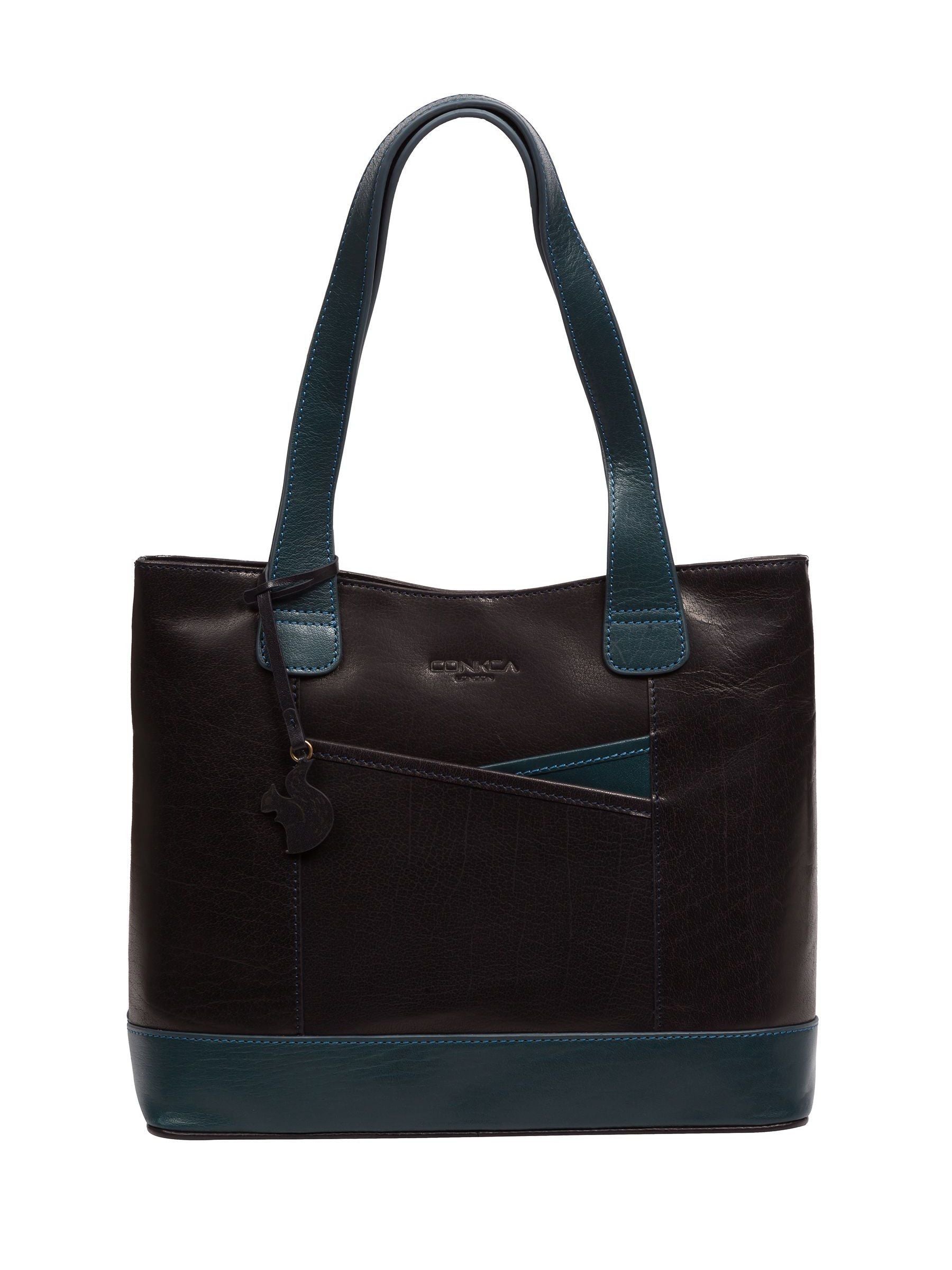 Conkca Little Patience blue leather tote bag - British product