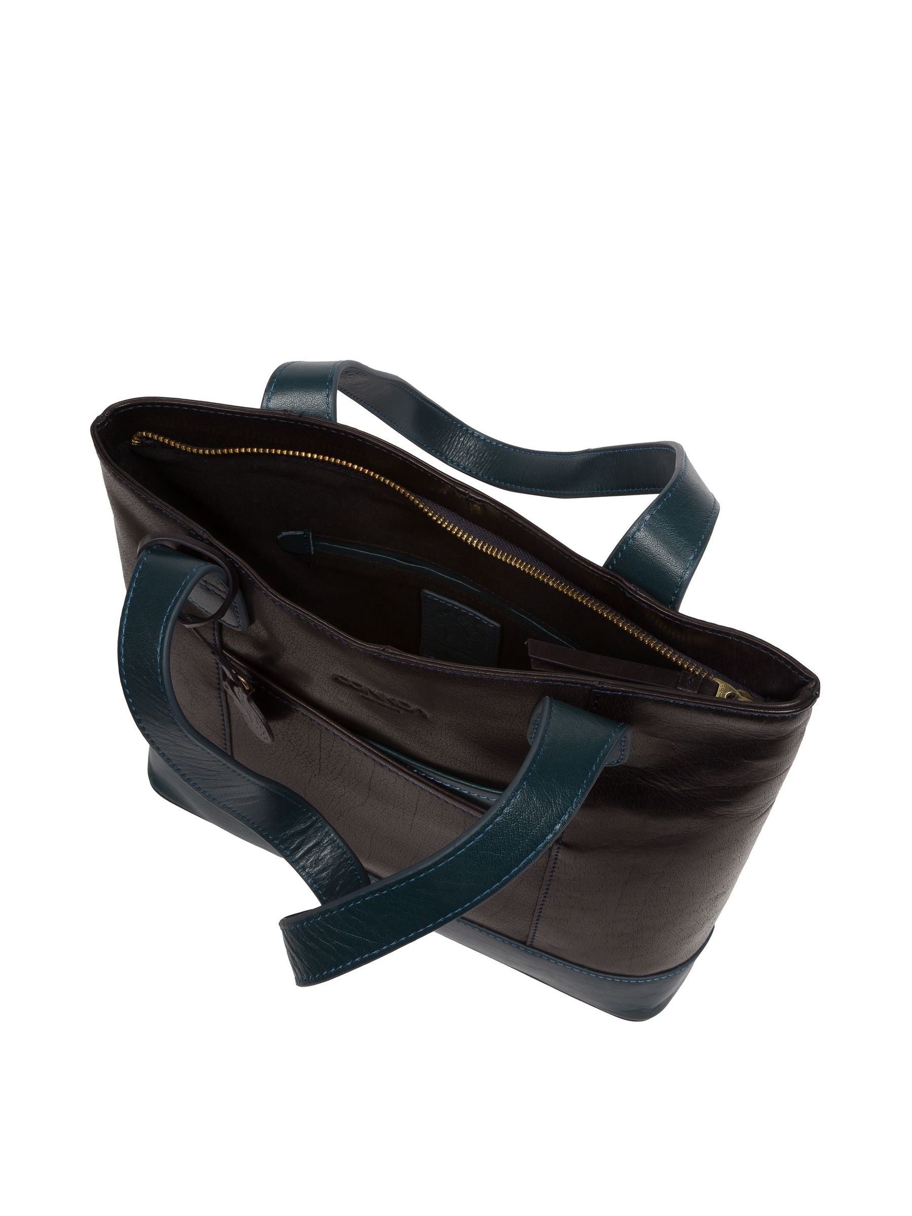 Conkca Little Patience blue leather tote bag - British product