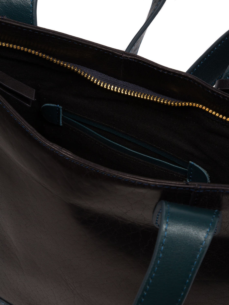 Conkca Little Patience blue leather tote bag - British product