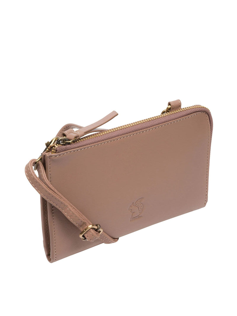 Conkca Winnie leather cross-body clutch bag nude (British brand)
