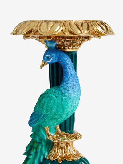 Next Teal Blue Benedict Peacock Pillar Candle Holder 36cm Height- Buy online at McGrocer