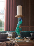Teal Blue Benedict Peacock Pillar Candle Holder 36cm Height (British brand)