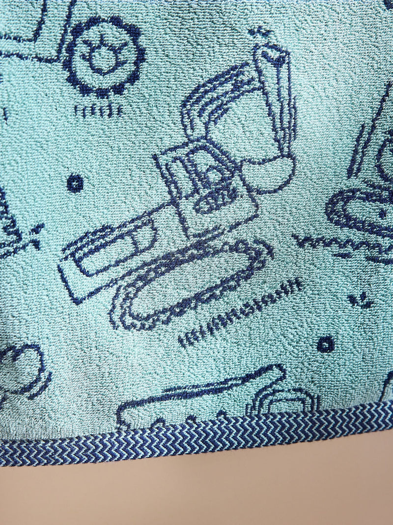 Blue Kids cotton towels blue digger print (British brand)