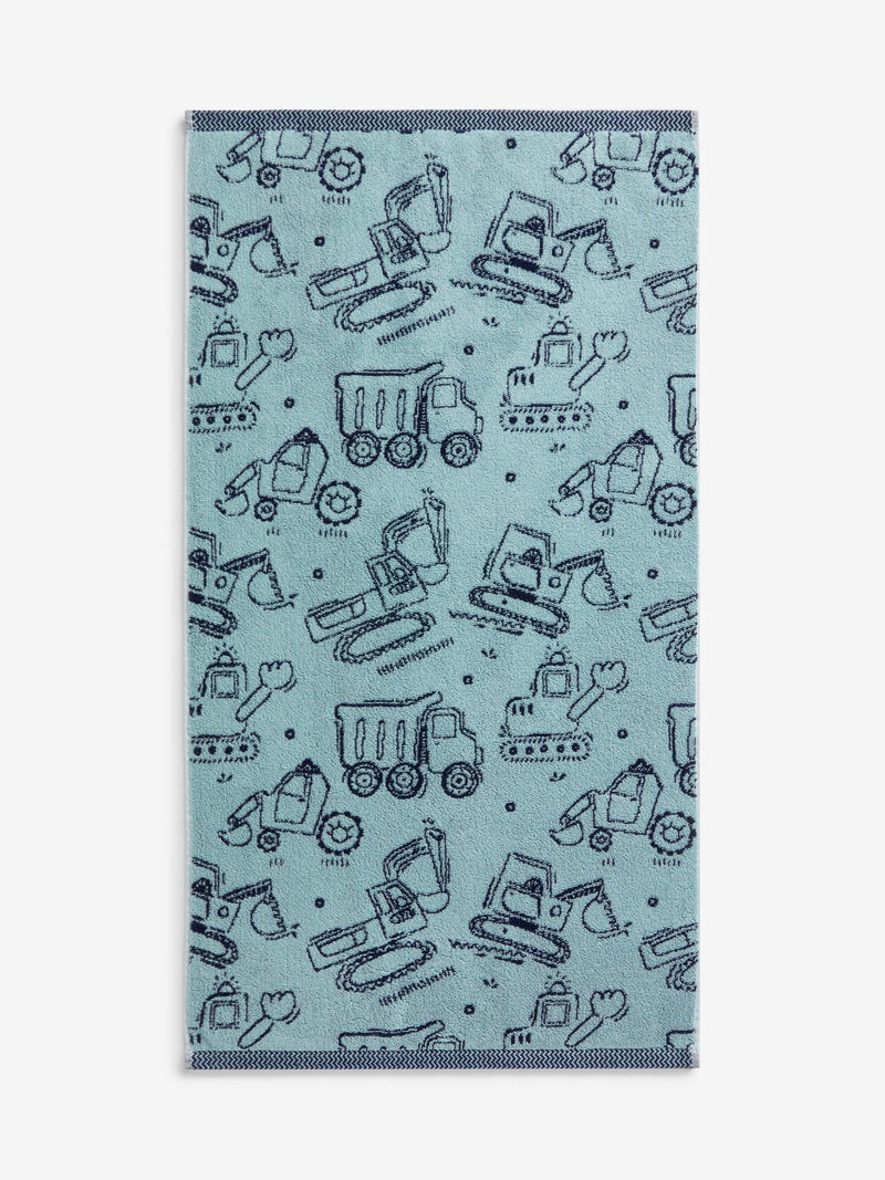 Blue Kids cotton towels blue digger print (British brand)