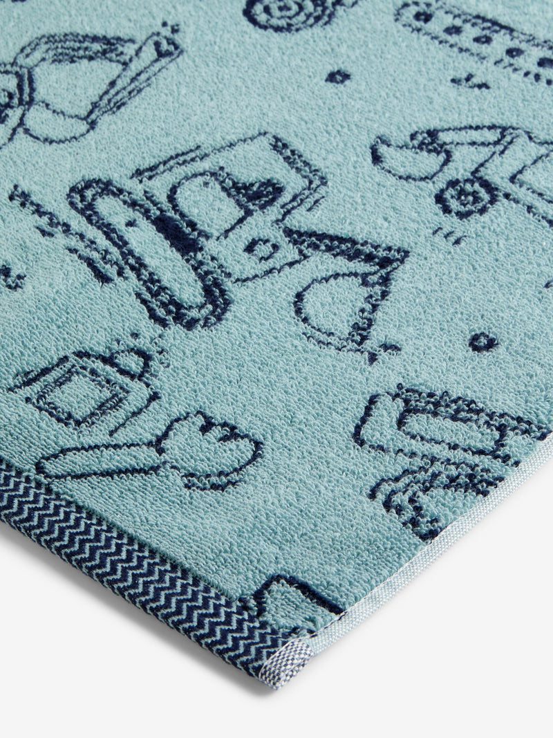 Blue Kids cotton towels blue digger print (British brand)