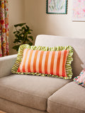 Lucy Tiffney green run rabbit embroidered ruffle cushion (British brand)