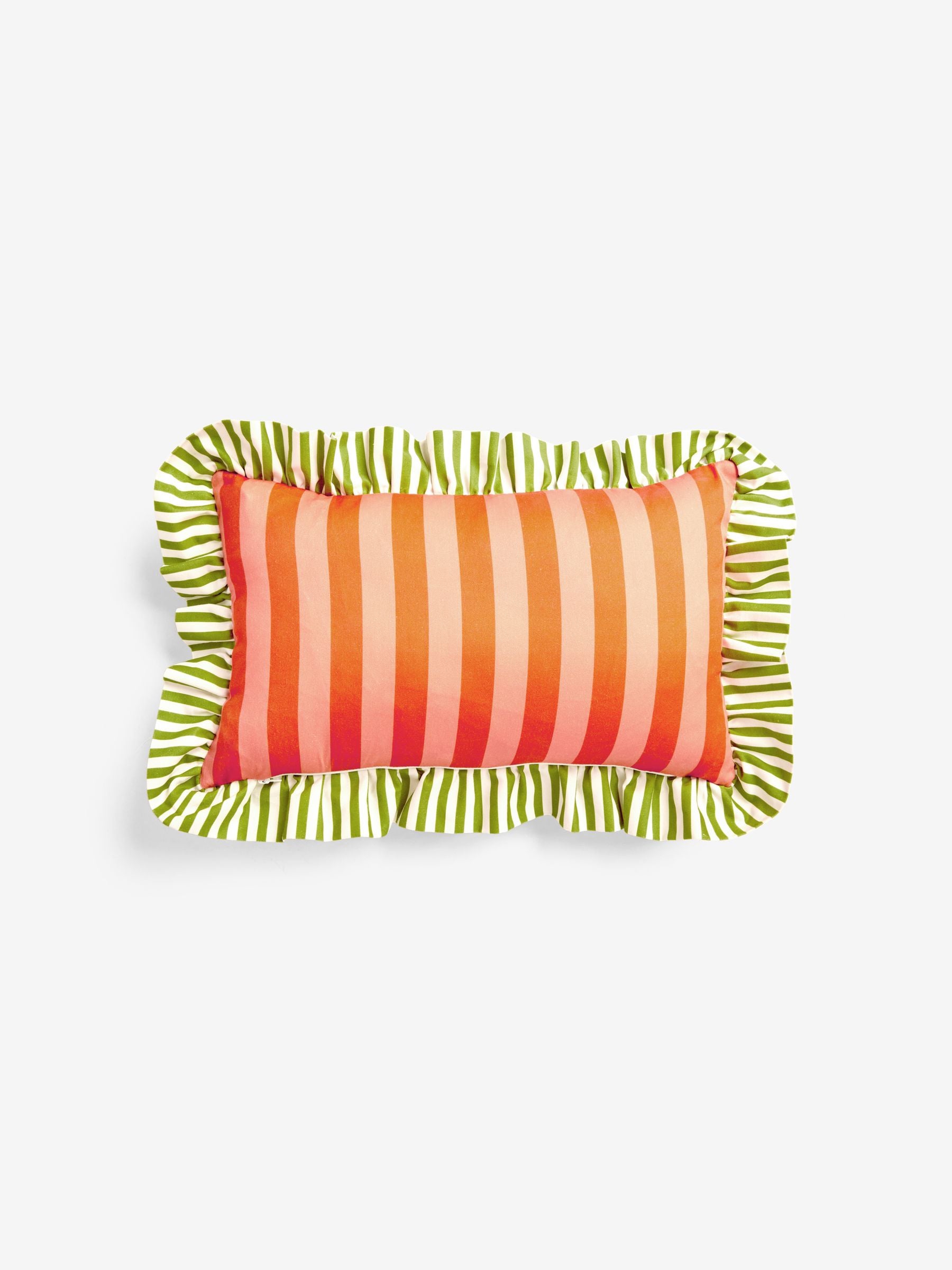 Lucy Tiffney green run rabbit embroidered ruffle cushion (British brand)