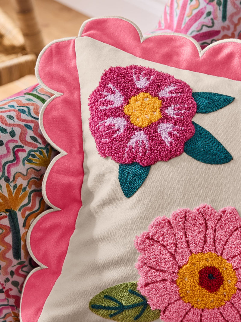 Lucy Tiffney pink floral tufted cushion 30x50cm, UK version