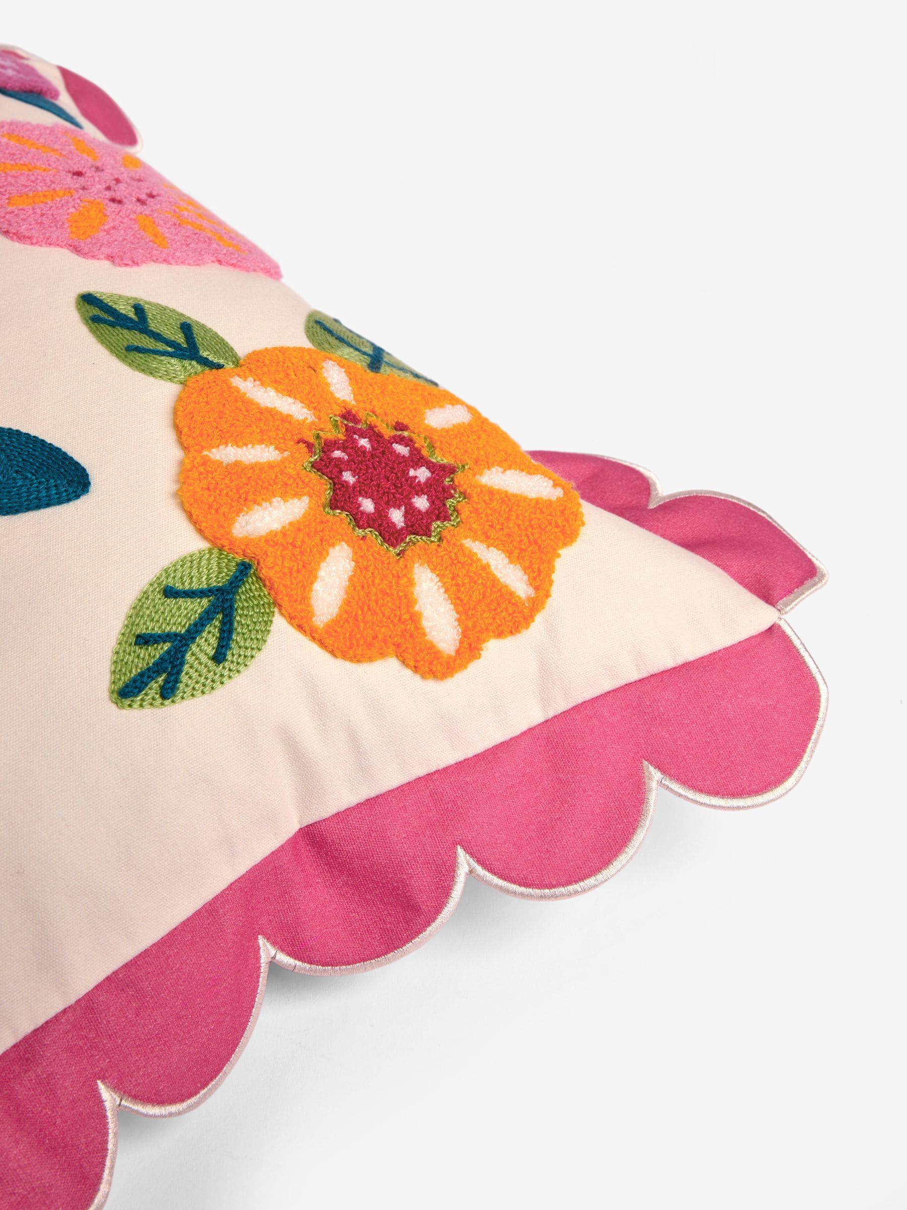 Lucy Tiffney pink floral tufted cushion 30x50cm, UK version
