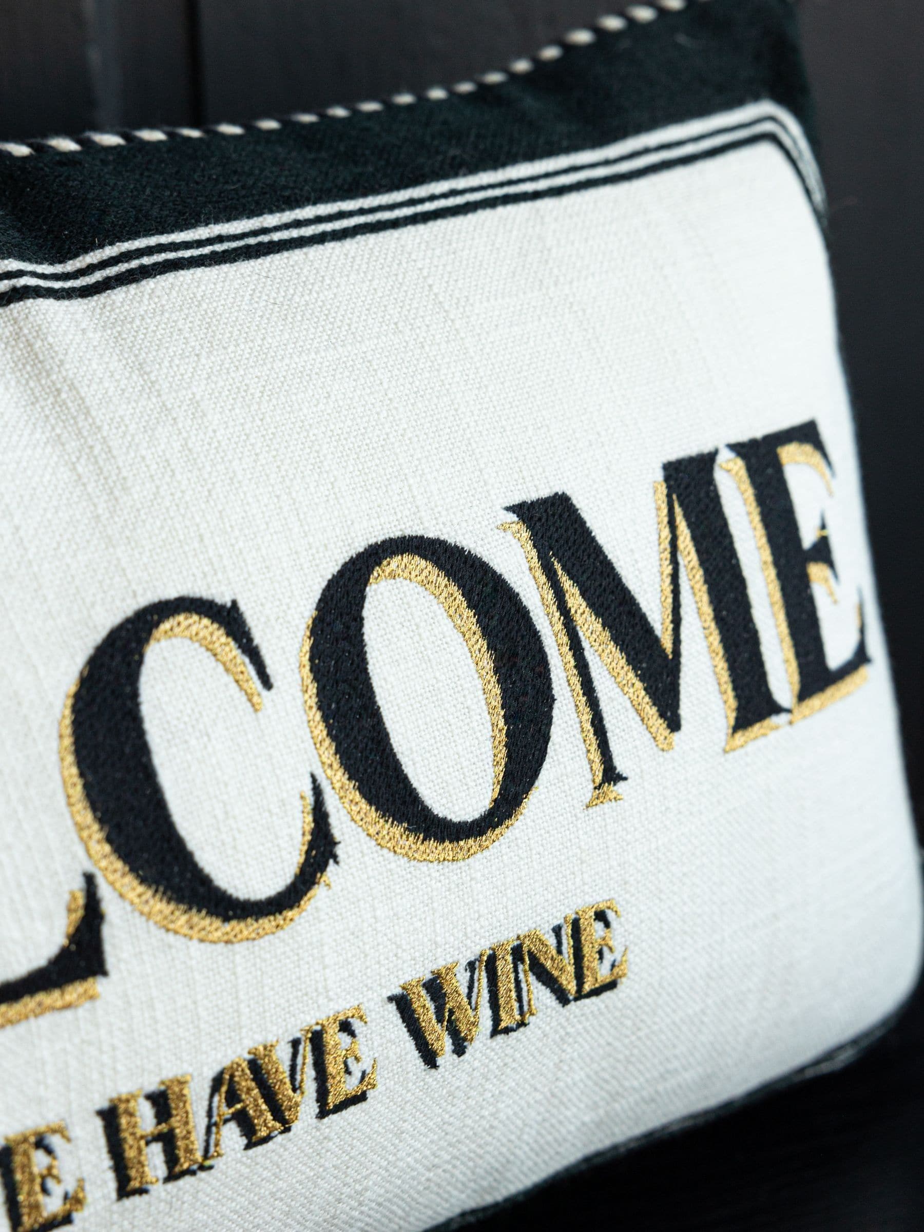 Rockett St George cream/black Welcome We Have Wine cushion 30x50cm - British product