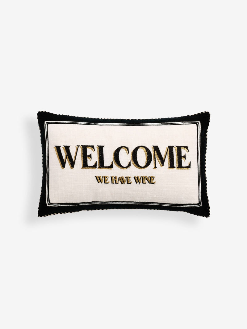 Rockett St George cream/black Welcome We Have Wine cushion 30x50cm - British product