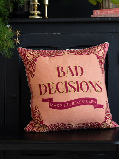 Next Rockett St George Pink Bad Decisions Embroidered Slogan Cushion 45cm- Buy online at McGrocer
