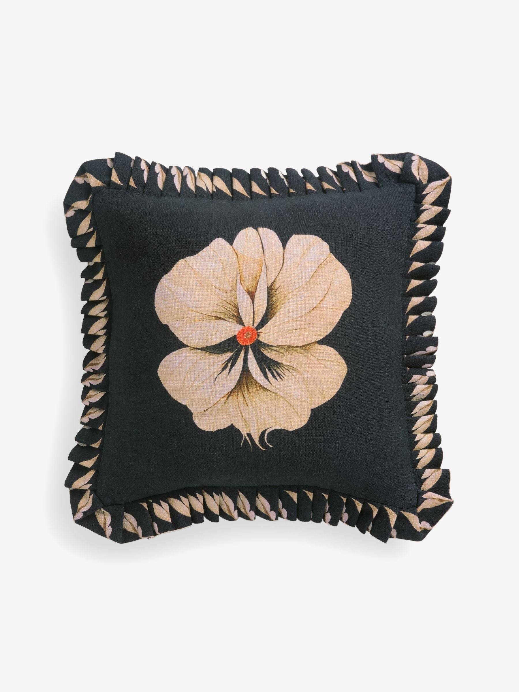 Rockett St George black floral pleated frill cushion, UK version