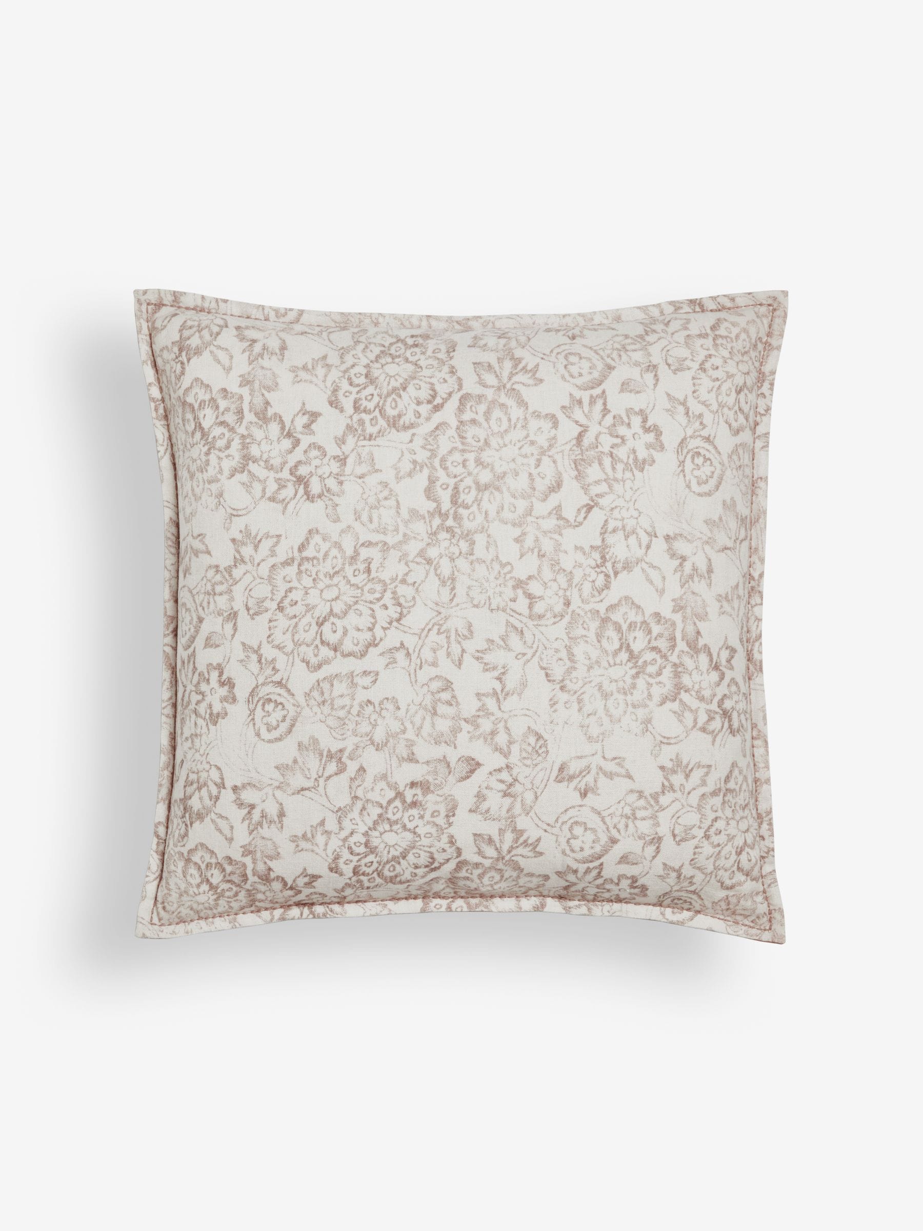 N. Premium floral woodblock cushion in natural colour 59x59cm, UK version