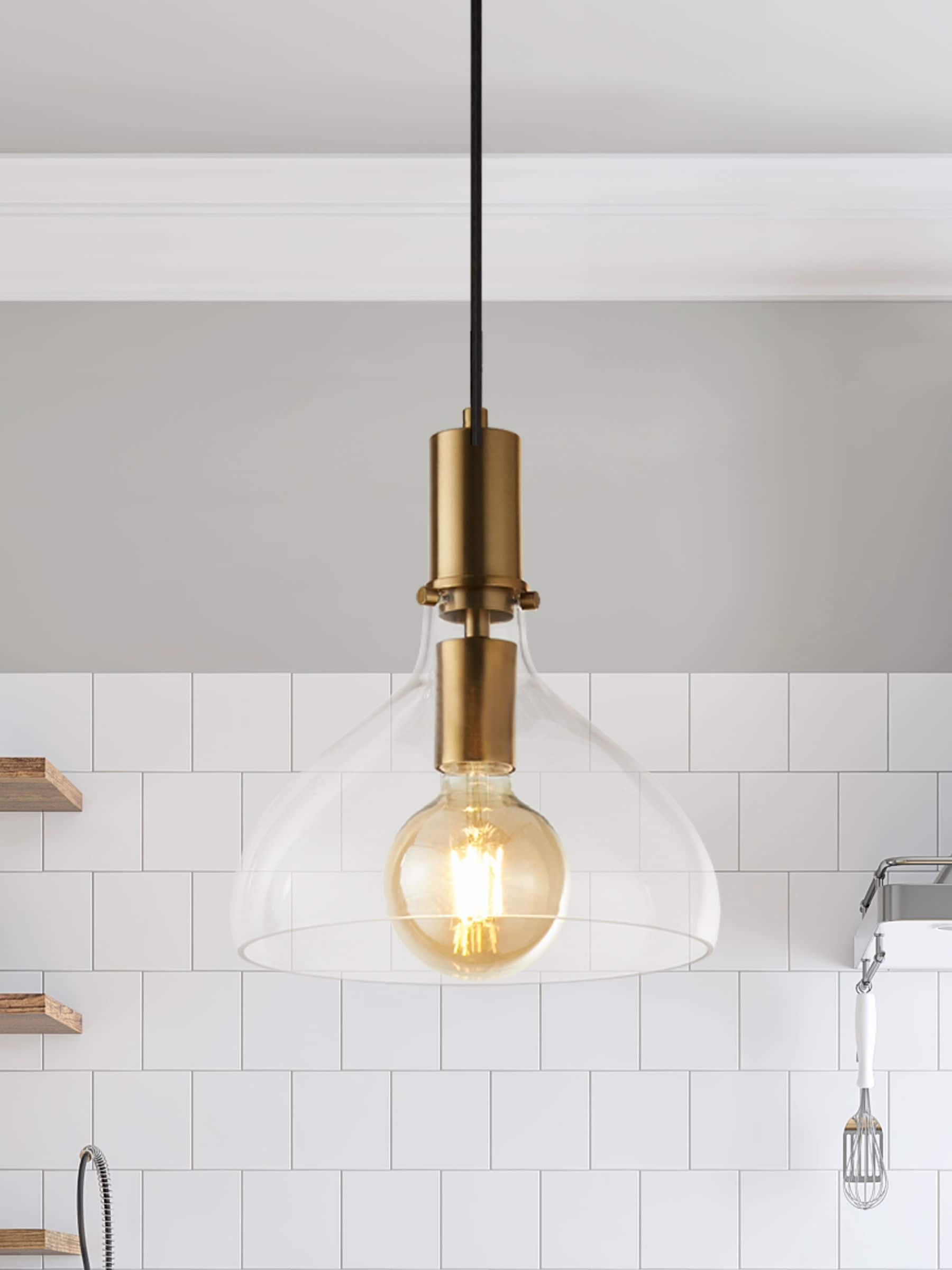 Searchlight Brass Marguerite pendant light with clear glass shade - British product