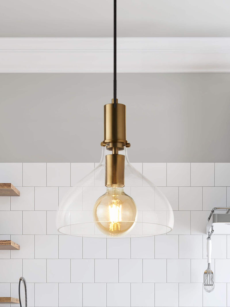Searchlight Brass Marguerite pendant light with clear glass shade - British product