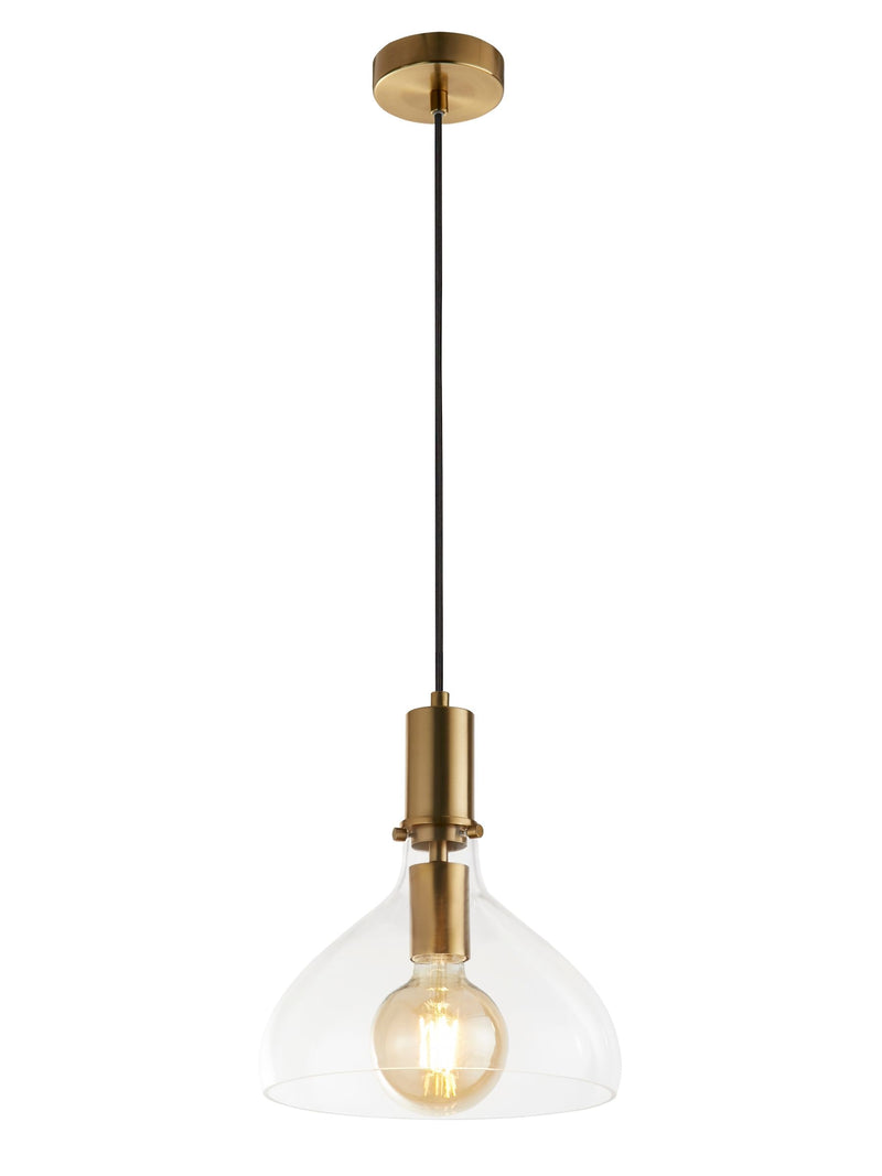 Searchlight Brass Marguerite pendant light with clear glass shade - British product