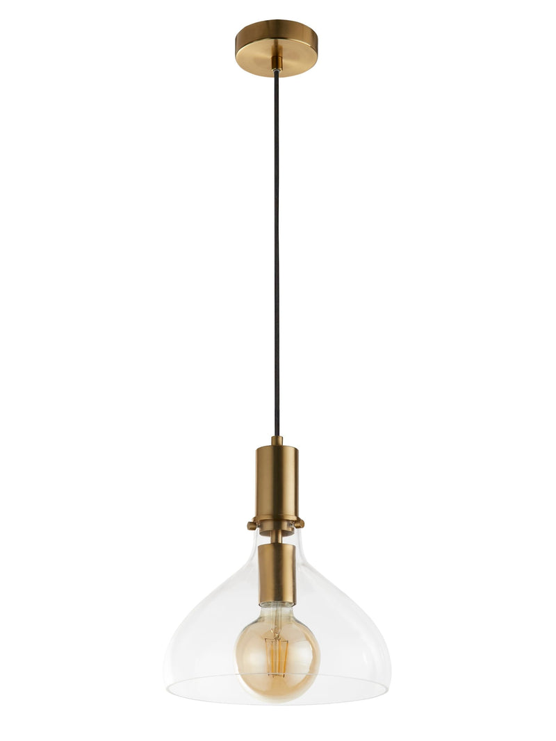 Searchlight Brass Marguerite pendant light with clear glass shade - British product