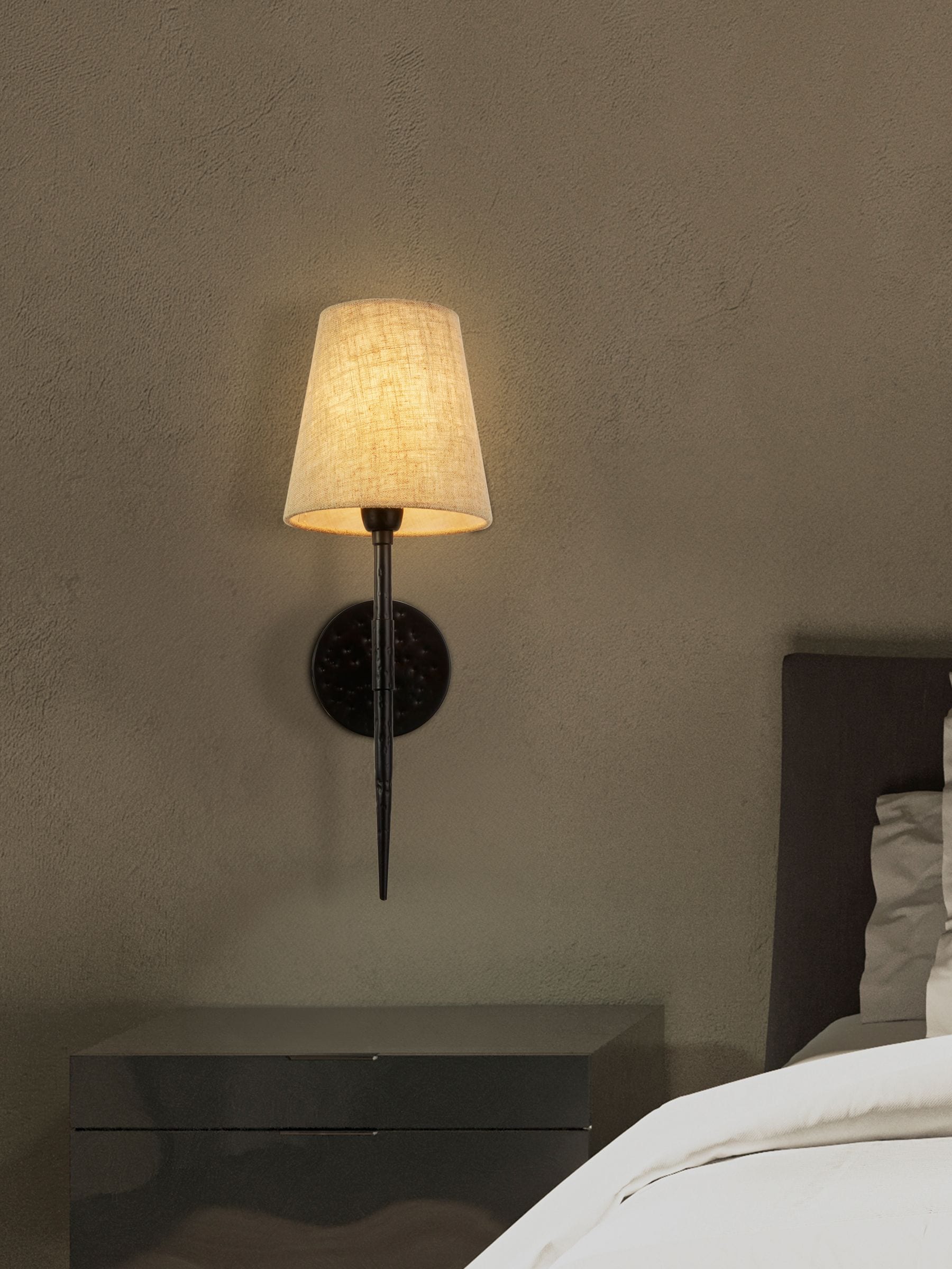 Searchlight Black Dante wall light 43cm with linen shade - British product
