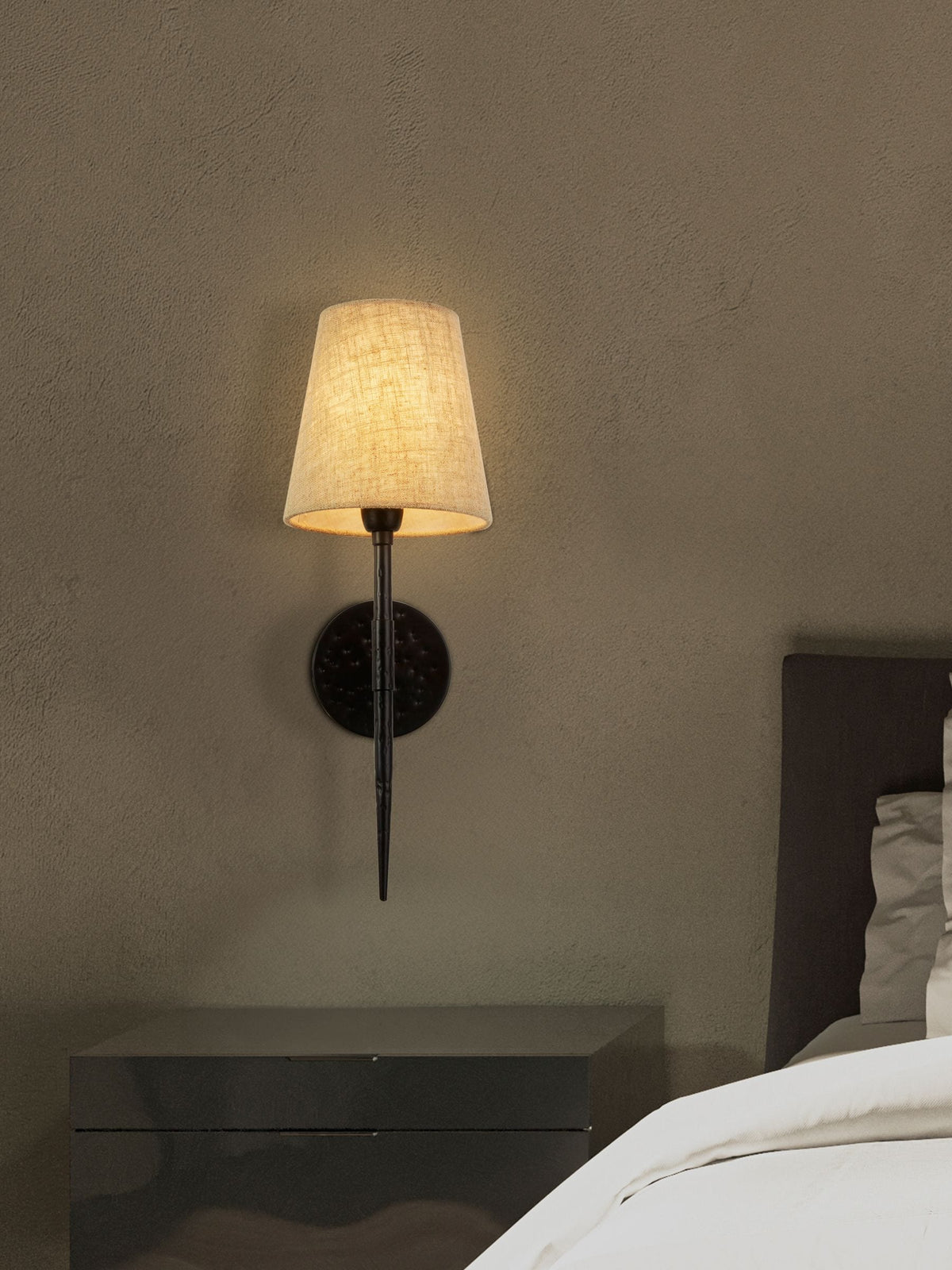 Searchlight Black Dante wall light 43cm with linen shade - British product