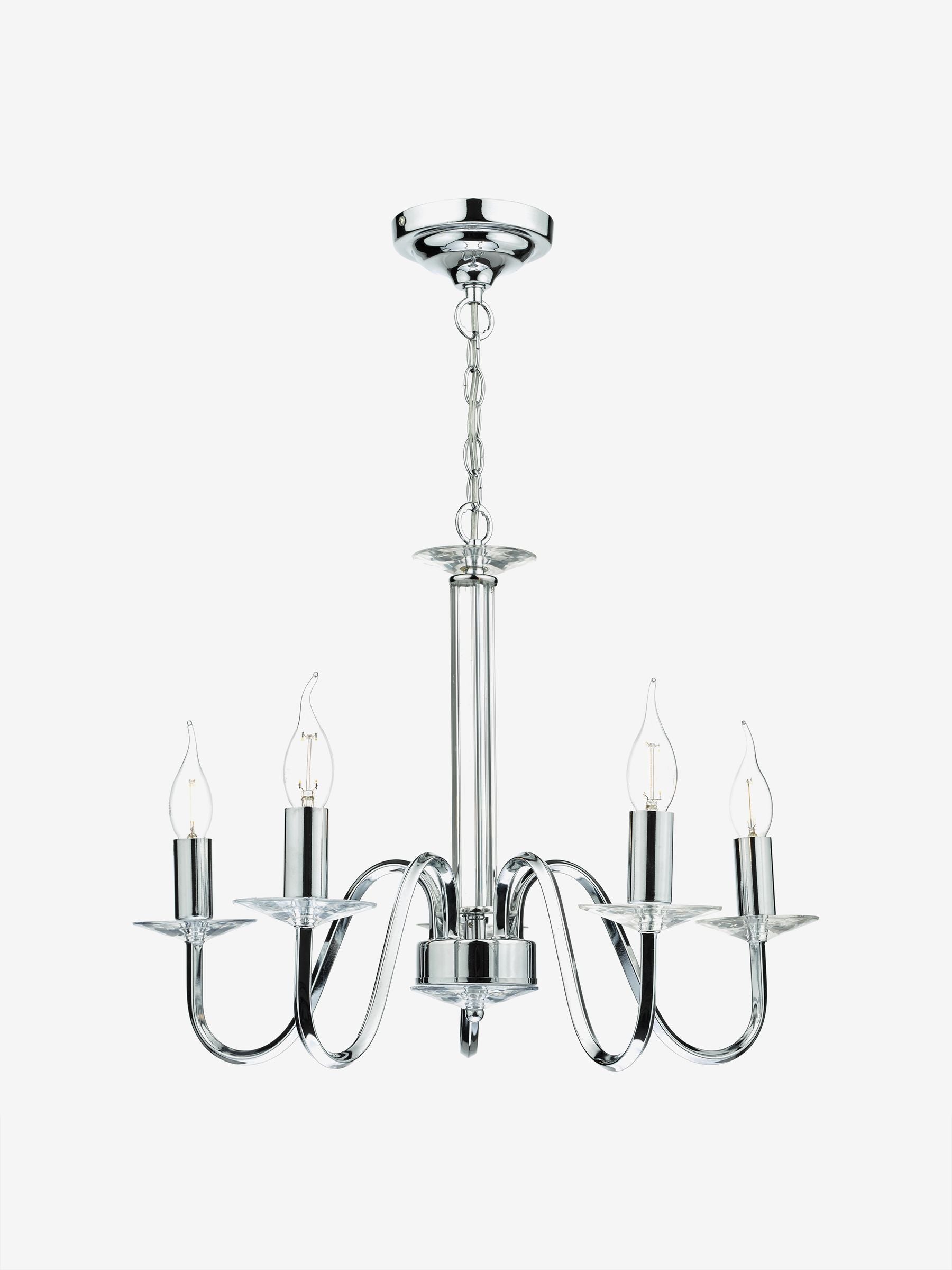 Dar Lighting Pique 5 light chrome ceiling fitting, imported from the UK