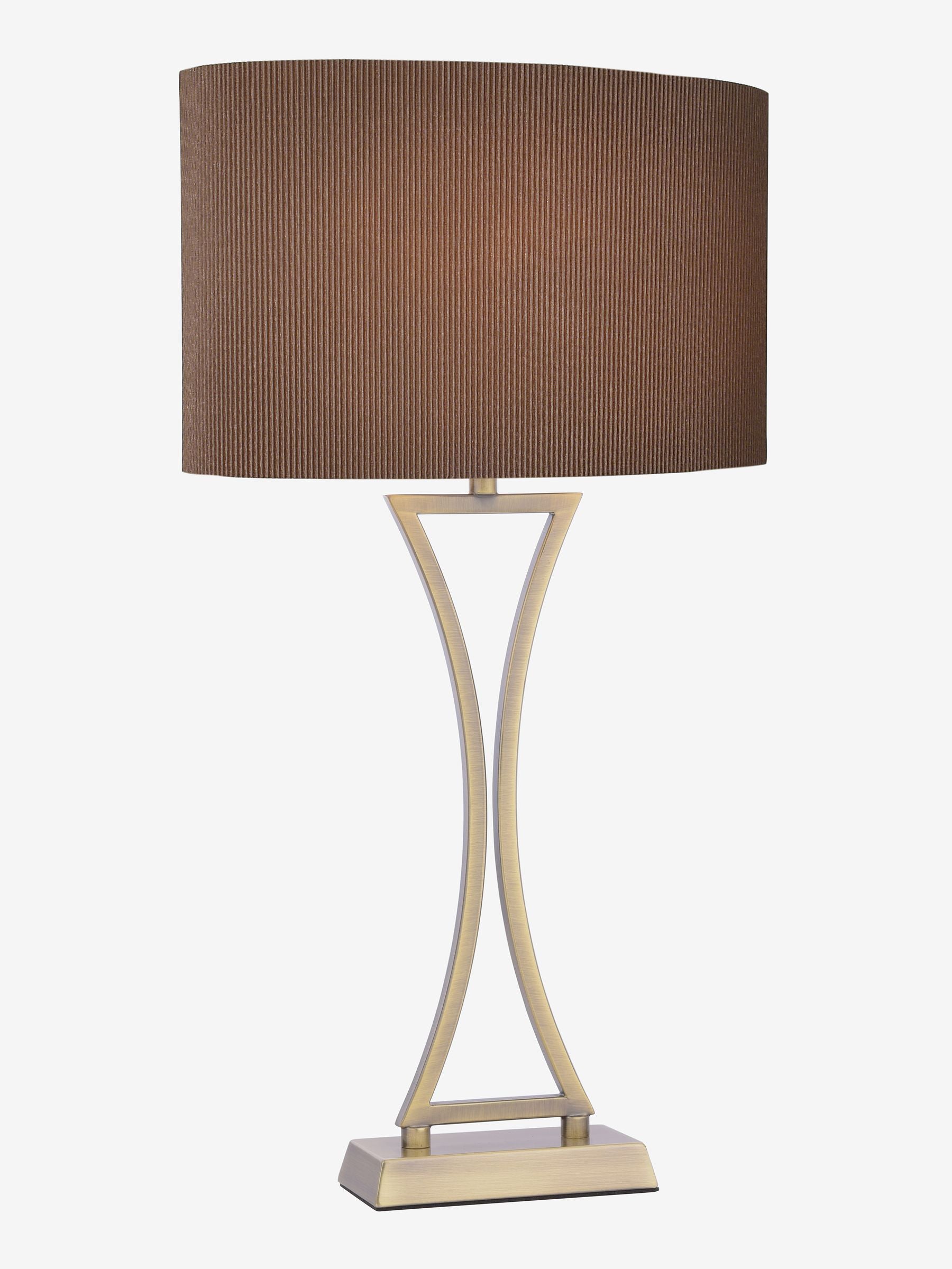 Dar Lighting Oporto table lamp antique brass and brown shade, UK version