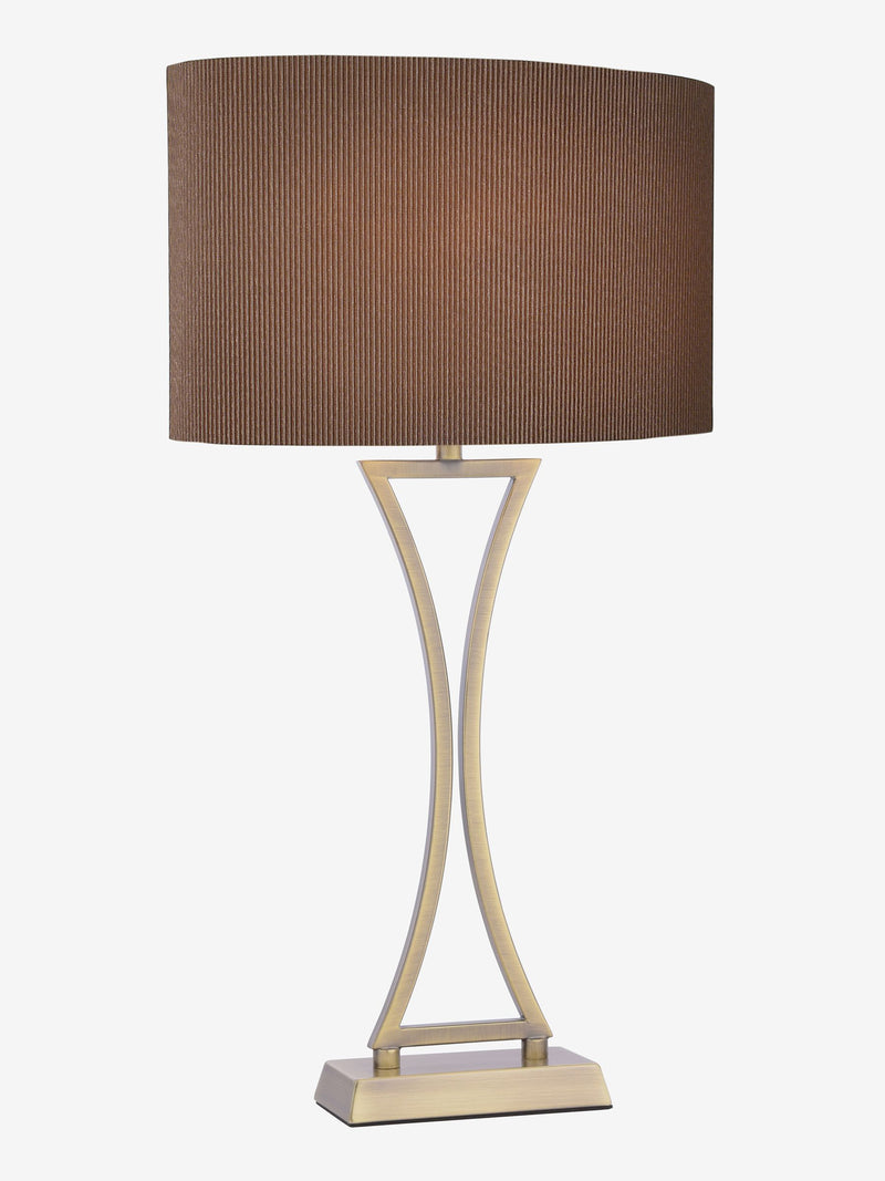 Dar Lighting Oporto table lamp antique brass and brown shade, UK version