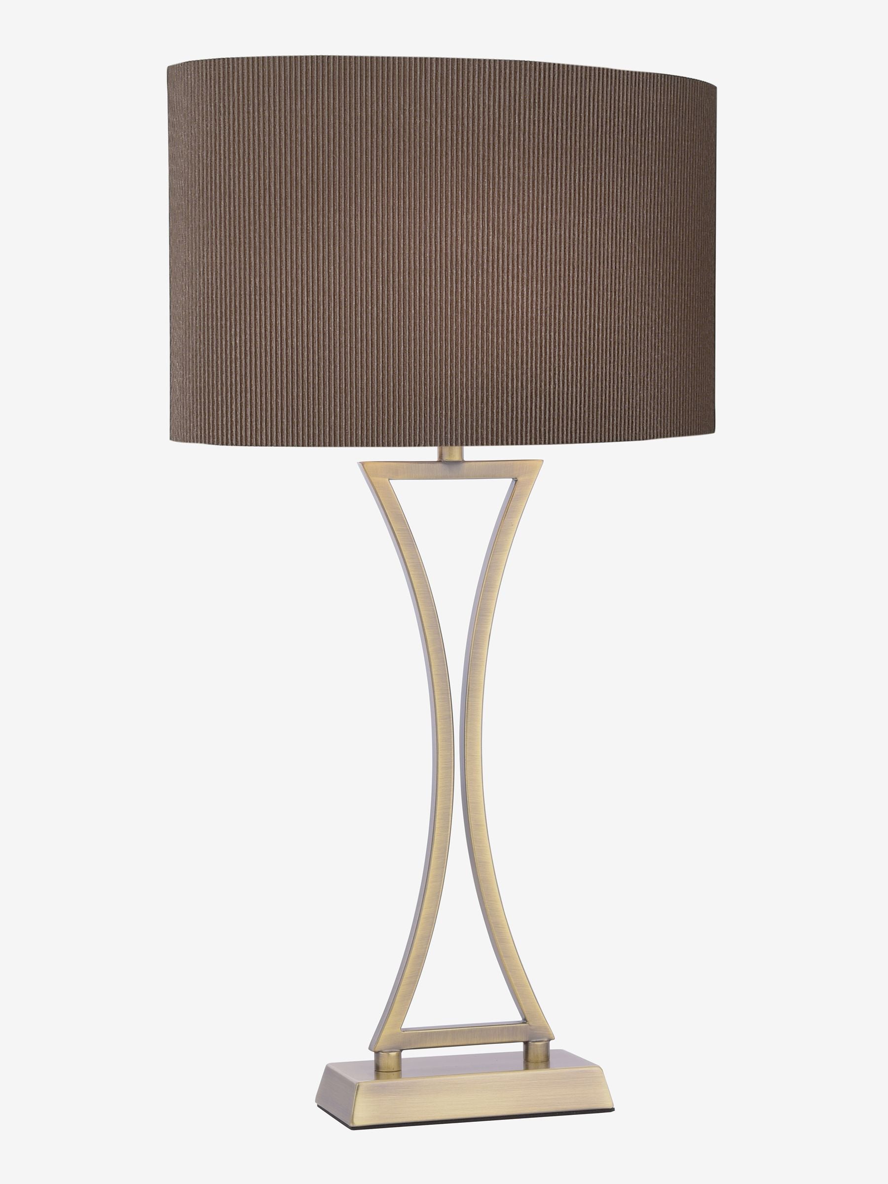 Dar Lighting Oporto table lamp antique brass and brown shade, UK version