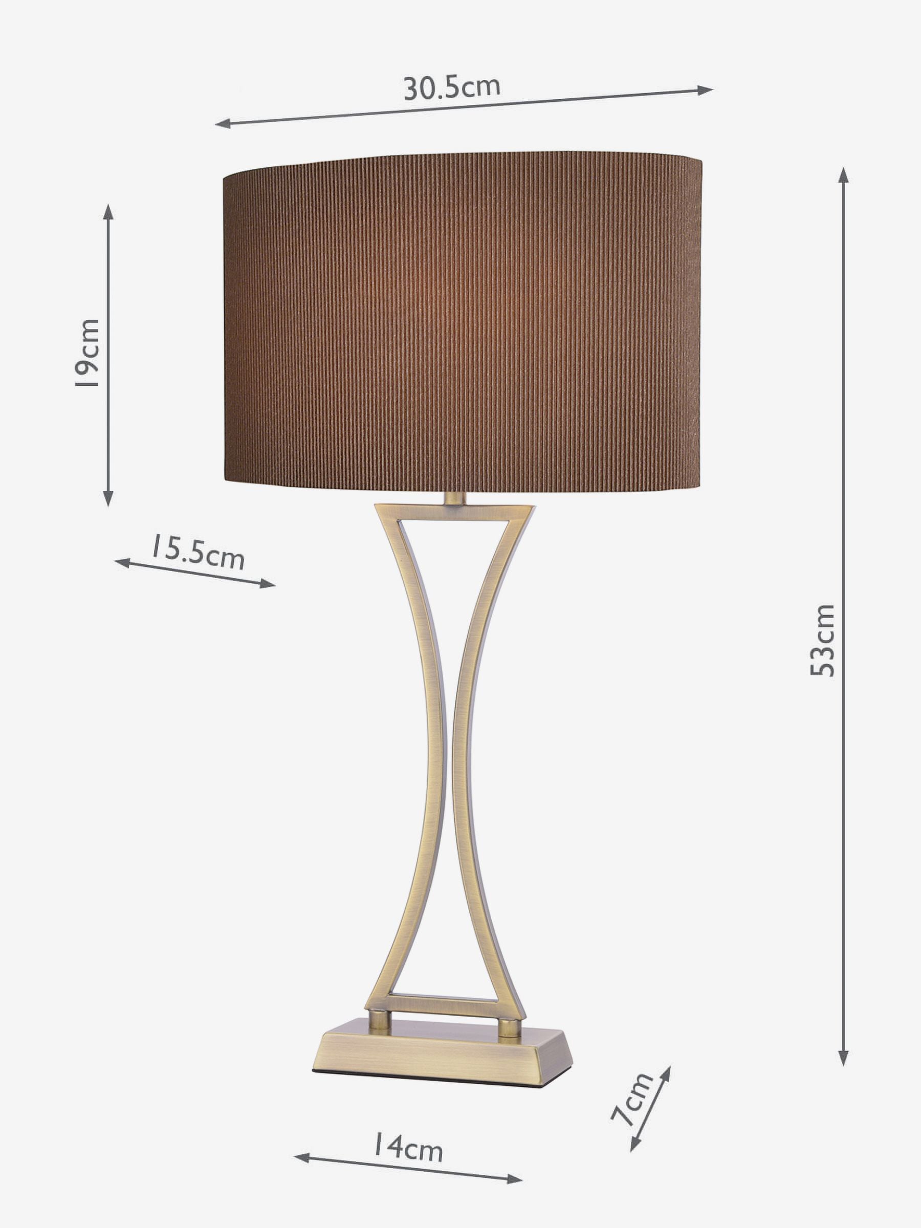 Dar Lighting Oporto table lamp antique brass and brown shade, UK version