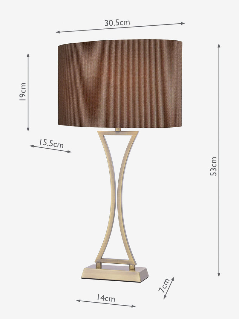 Dar Lighting Oporto table lamp antique brass and brown shade, UK version