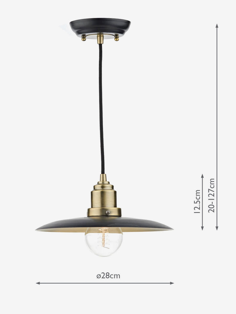 Dar Lighting Black Hannover pendant ceiling light 28cm, imported from the UK