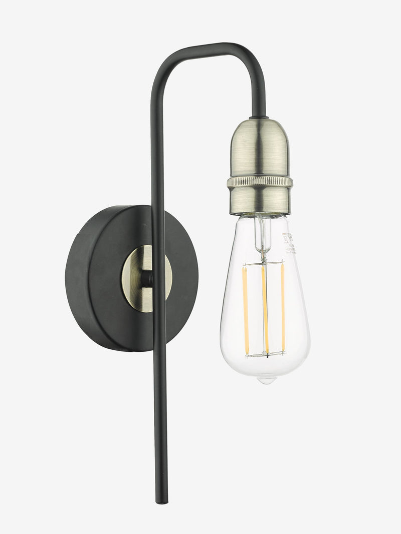 Dar Lighting Kiefer wall light in black and antique brass (British brand)