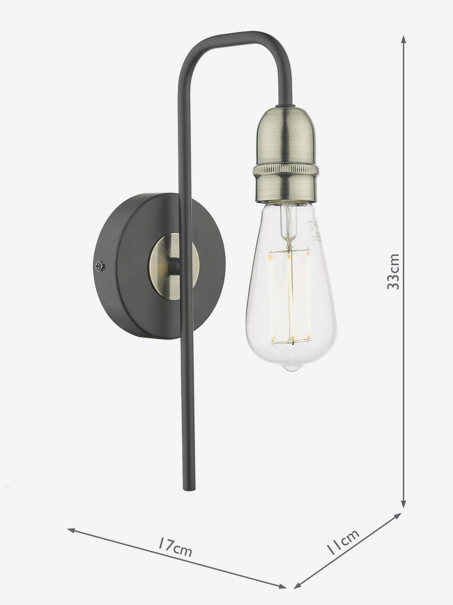 Dar Lighting Kiefer wall light in black and antique brass (British brand)