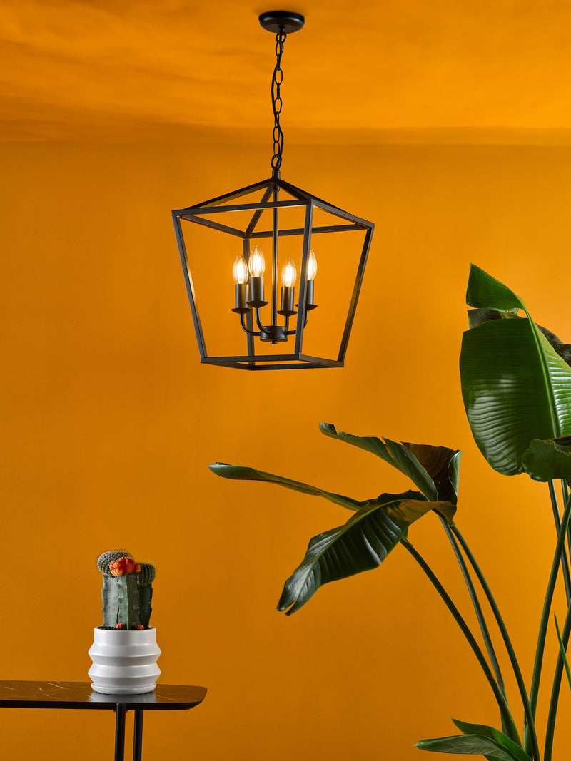 Dar Lighting Fionn 4 light pendant ceiling light matt black - British product