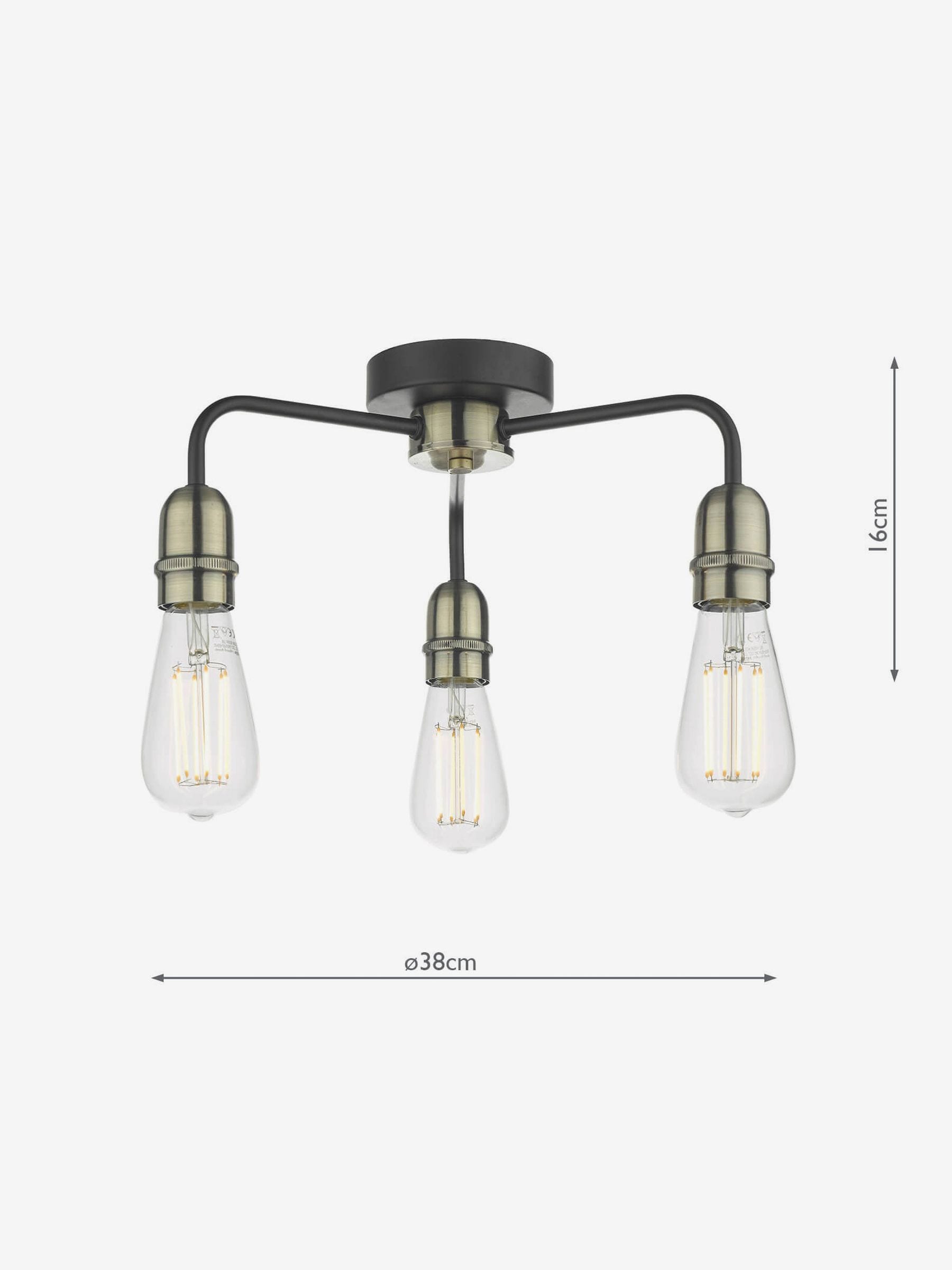 Dar Lighting black Kiefer 3-light flush ceiling light H16cm - British product
