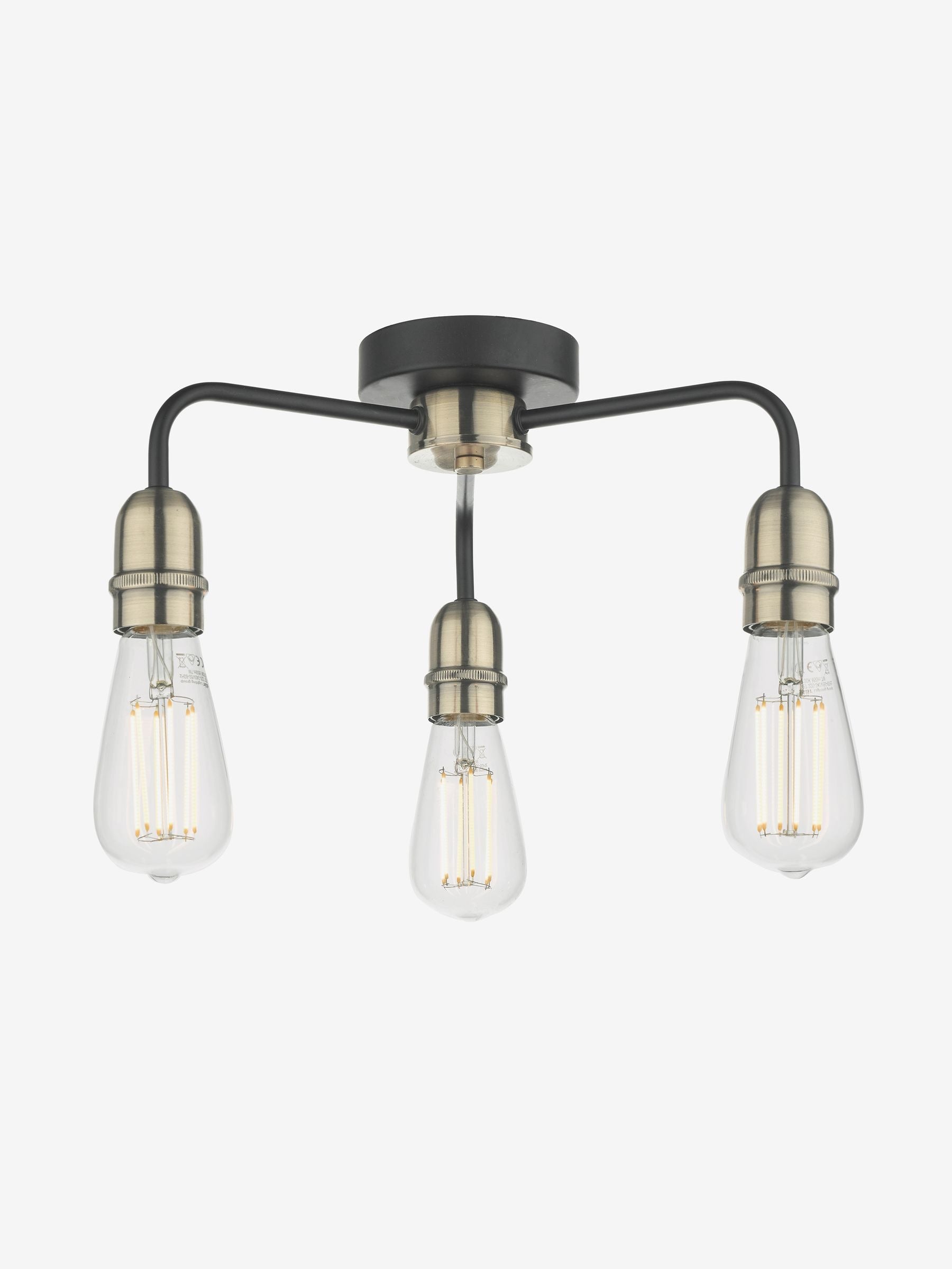 Dar Lighting black Kiefer 3-light flush ceiling light H16cm - British product