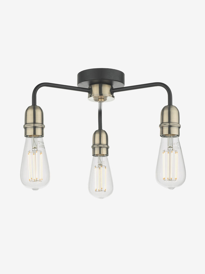 Dar Lighting black Kiefer 3-light flush ceiling light H16cm - British product