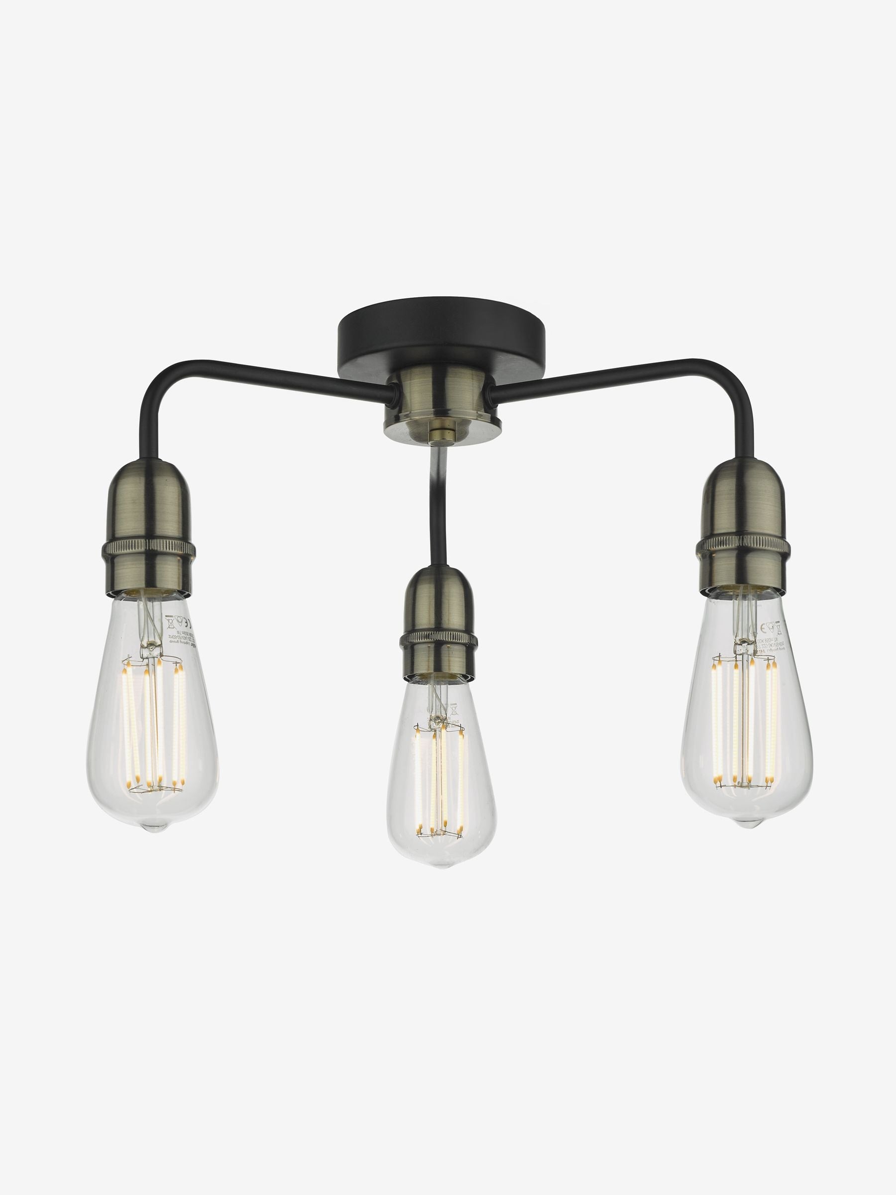 Dar Lighting black Kiefer 3-light flush ceiling light H16cm - British product