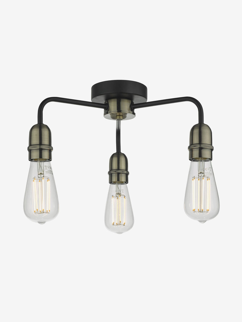 Dar Lighting black Kiefer 3-light flush ceiling light H16cm - British product