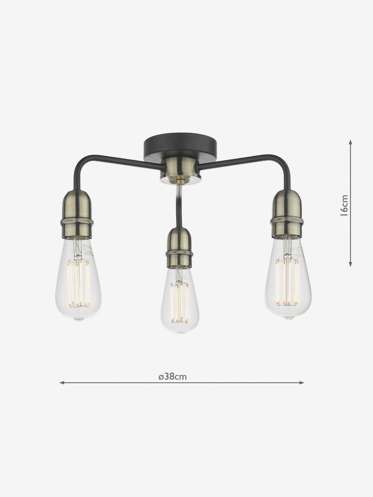 Dar Lighting black Kiefer 3-light flush ceiling light H16cm - British product
