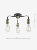 Dar Lighting black Kiefer 3-light flush ceiling light H16cm - British product
