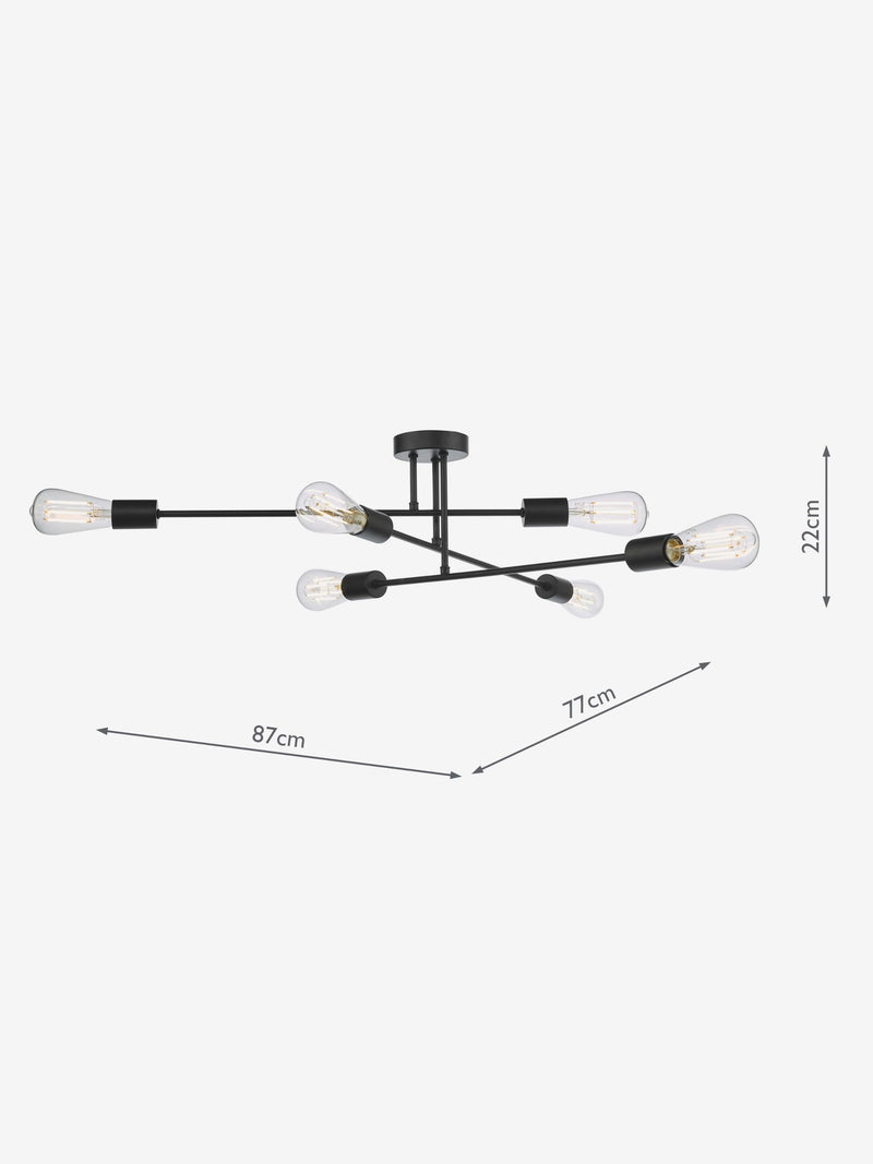 Dar Lighting Neve 6-light flush ceiling light antique brass - British product