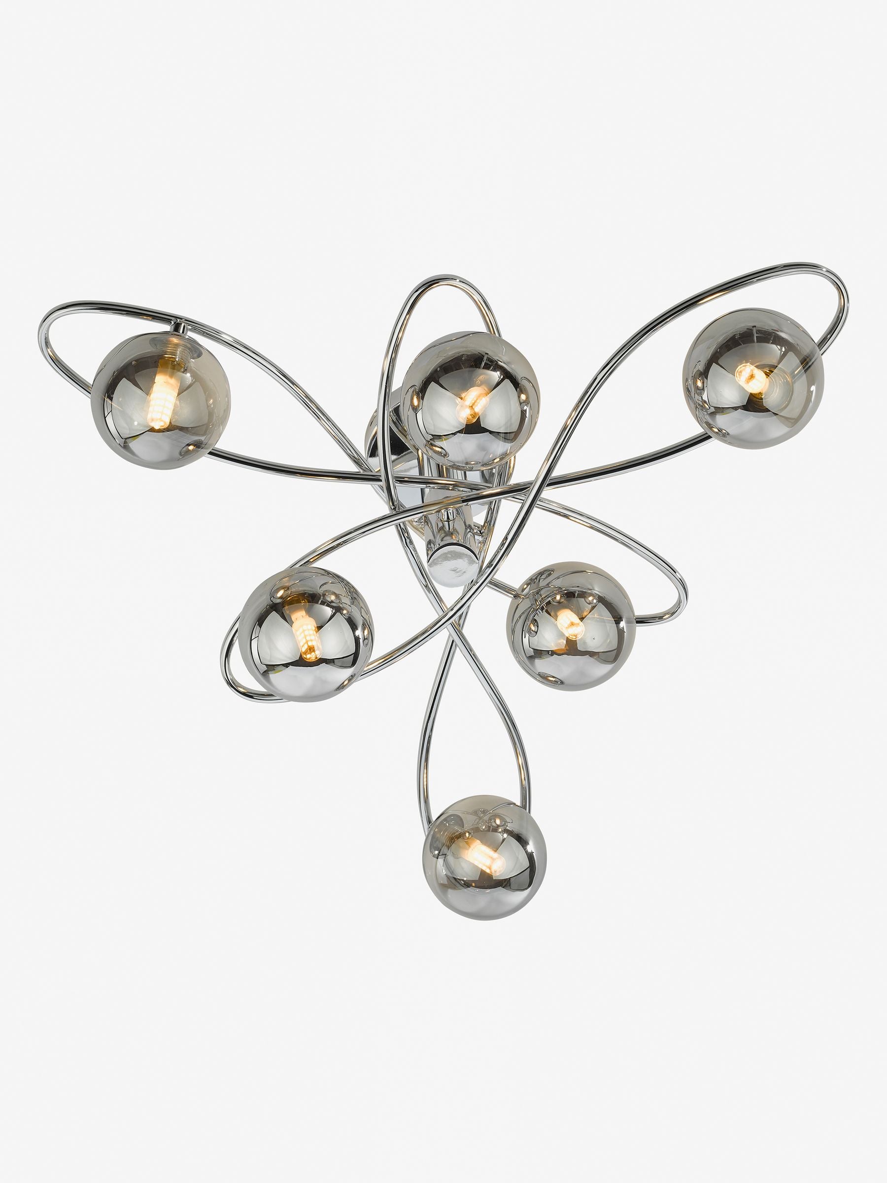 Dar Lighting Lysandra semi-flush light chrome smoked glass, imported from the UK