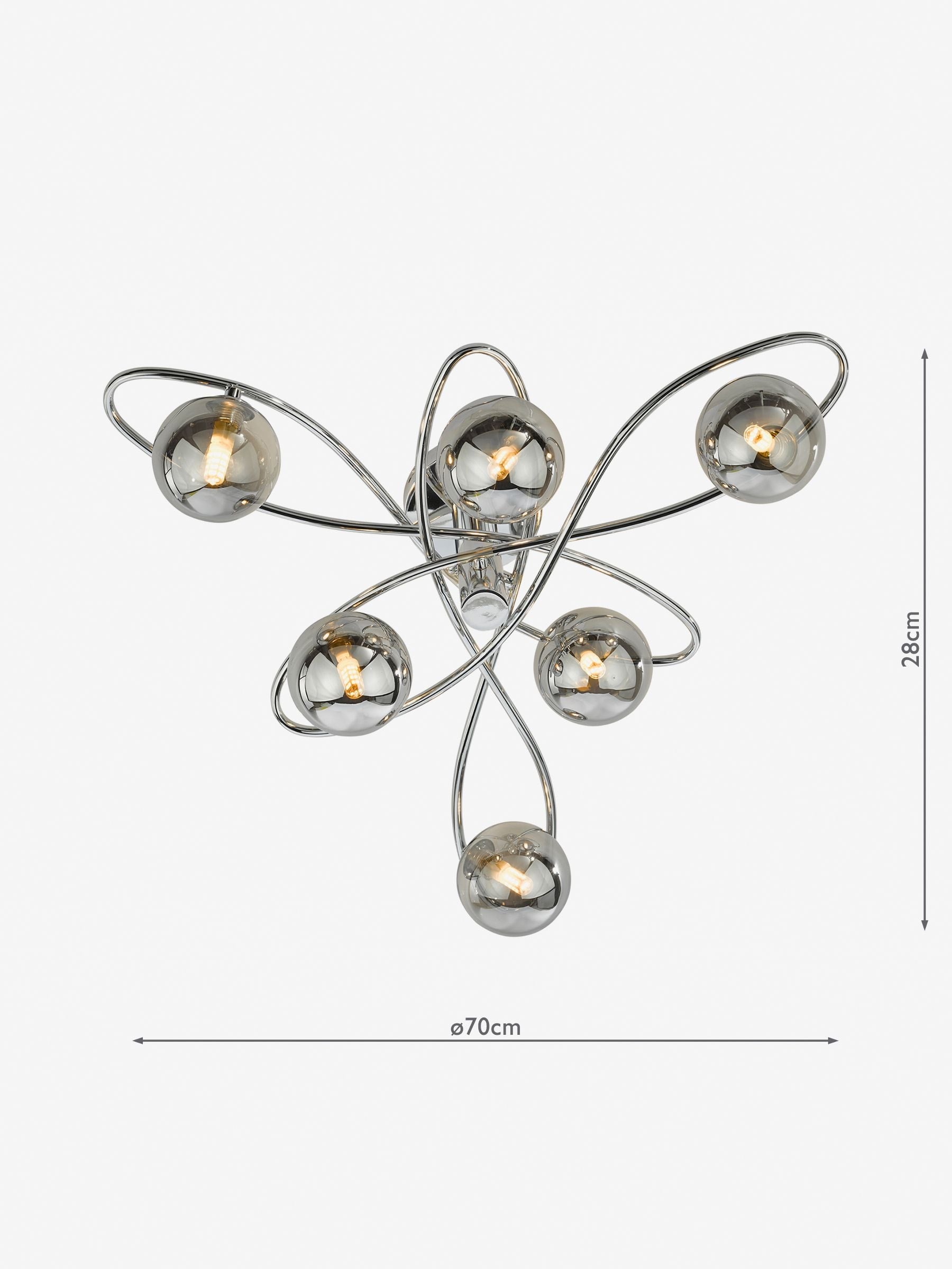 Dar Lighting Lysandra semi-flush light chrome smoked glass, imported from the UK