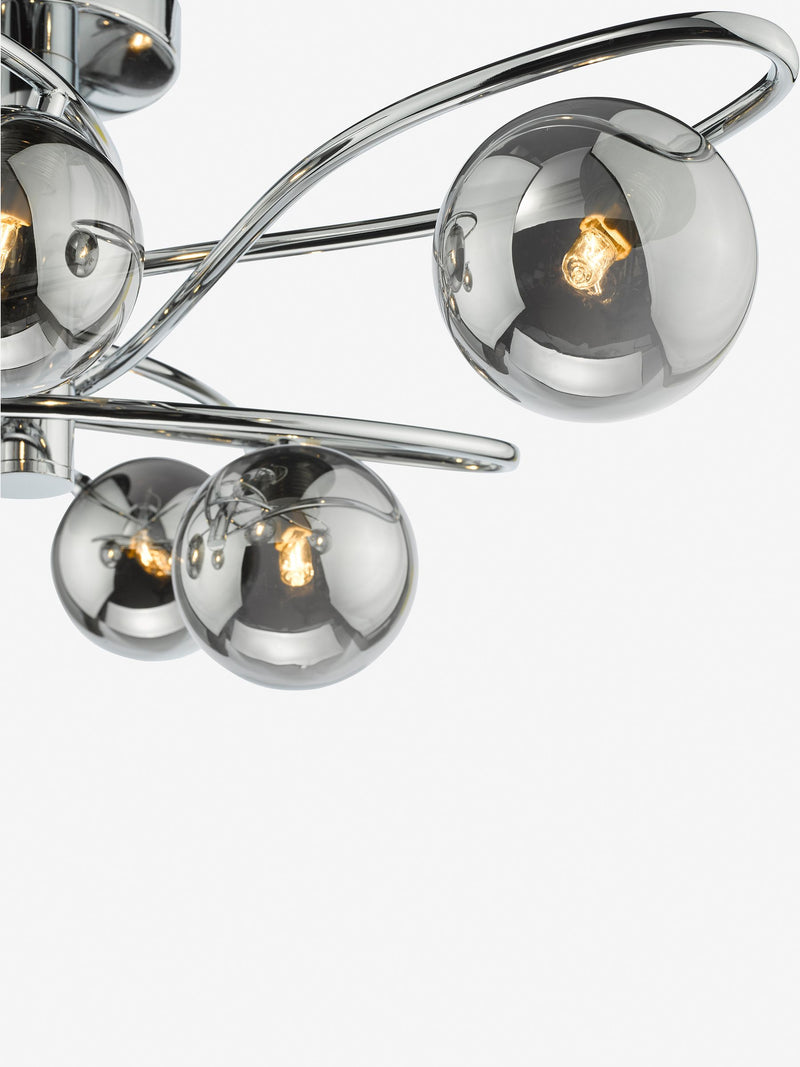 Dar Lighting Lysandra semi-flush light chrome smoked glass, imported from the UK