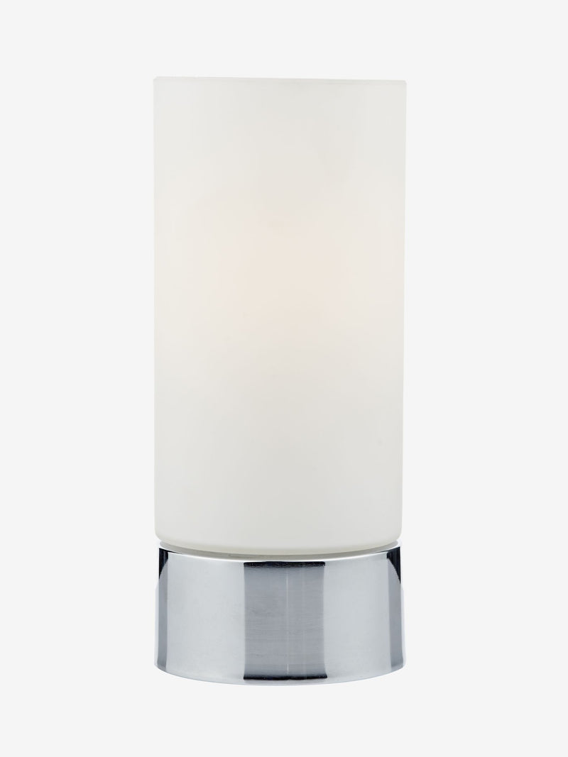 Dar Lighting Jot touch table lamp with opal glass shade, imported from the UK