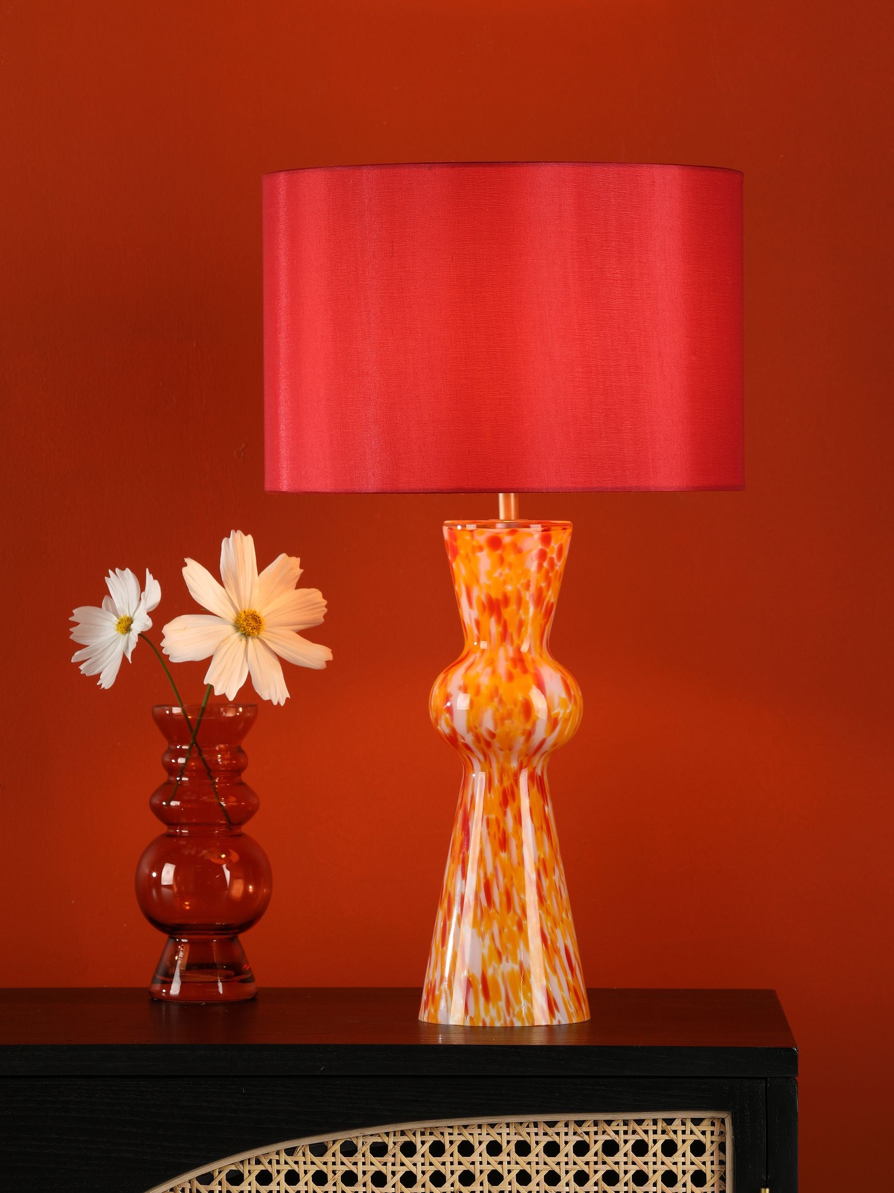 Dar Lighting Rheneas table lamp red confetti glass (British brand)