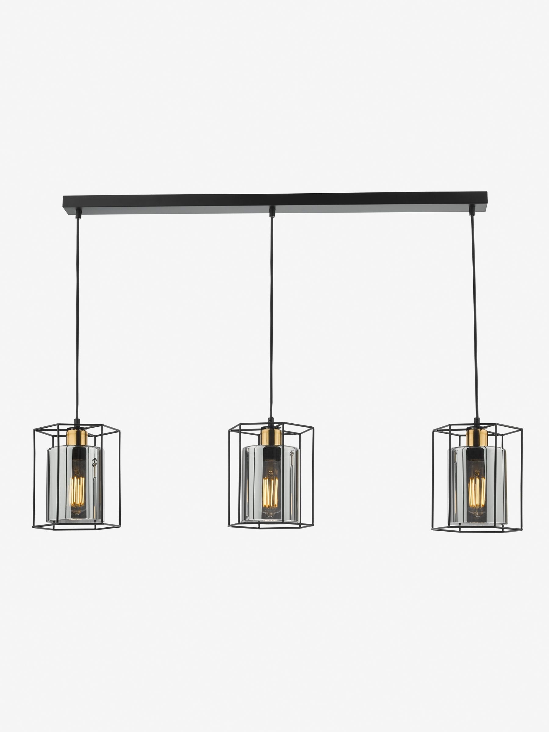 Dar Lighting Black Tatum 3 light bar pendant, imported from the UK
